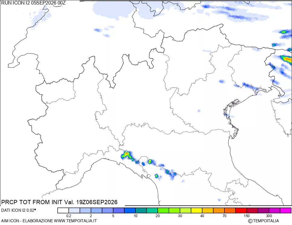 mappa Precipitazioni totali dal primo giorno