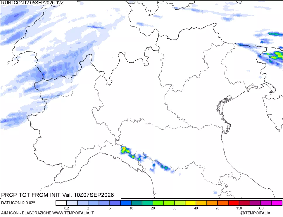 mappa Precipitazioni totali dal primo giorno