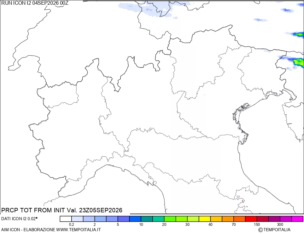mappa Precipitazioni totali dal primo giorno