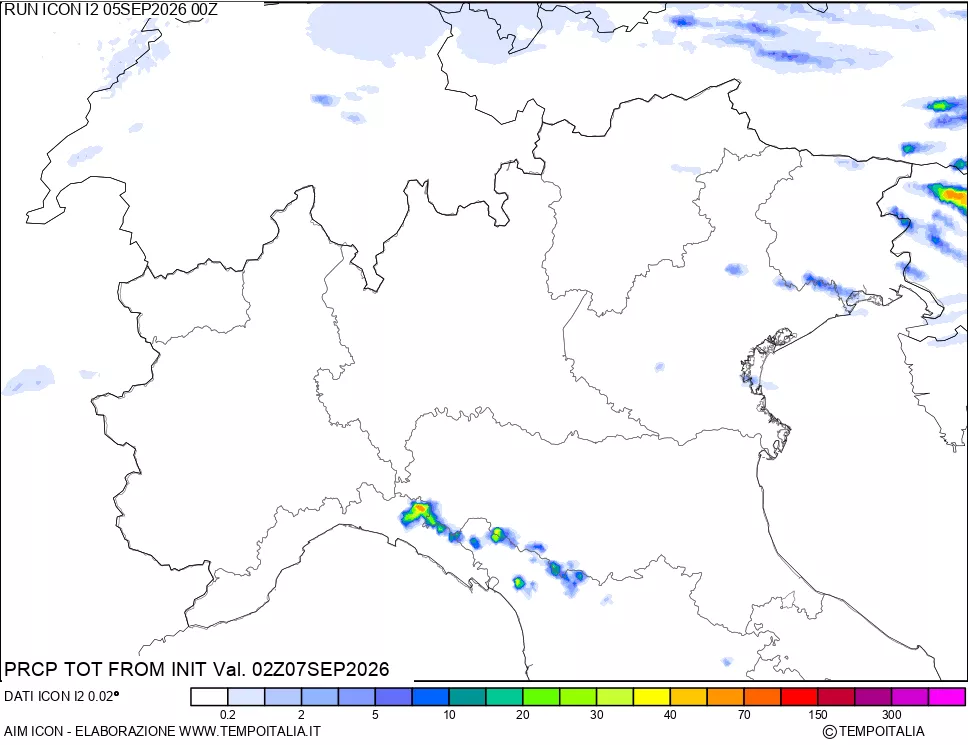 mappa Precipitazioni totali dal primo giorno