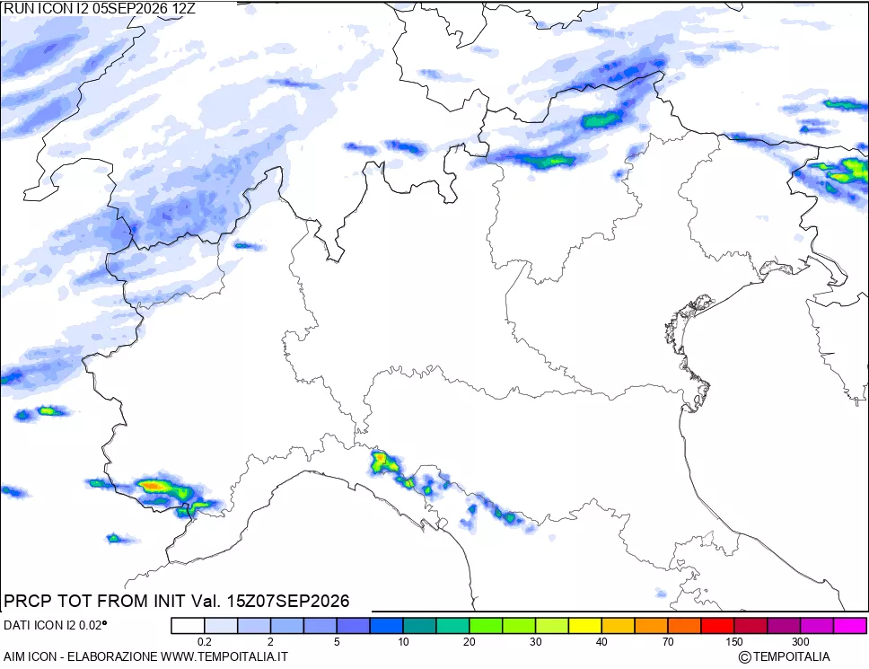 mappa Precipitazioni totali dal primo giorno