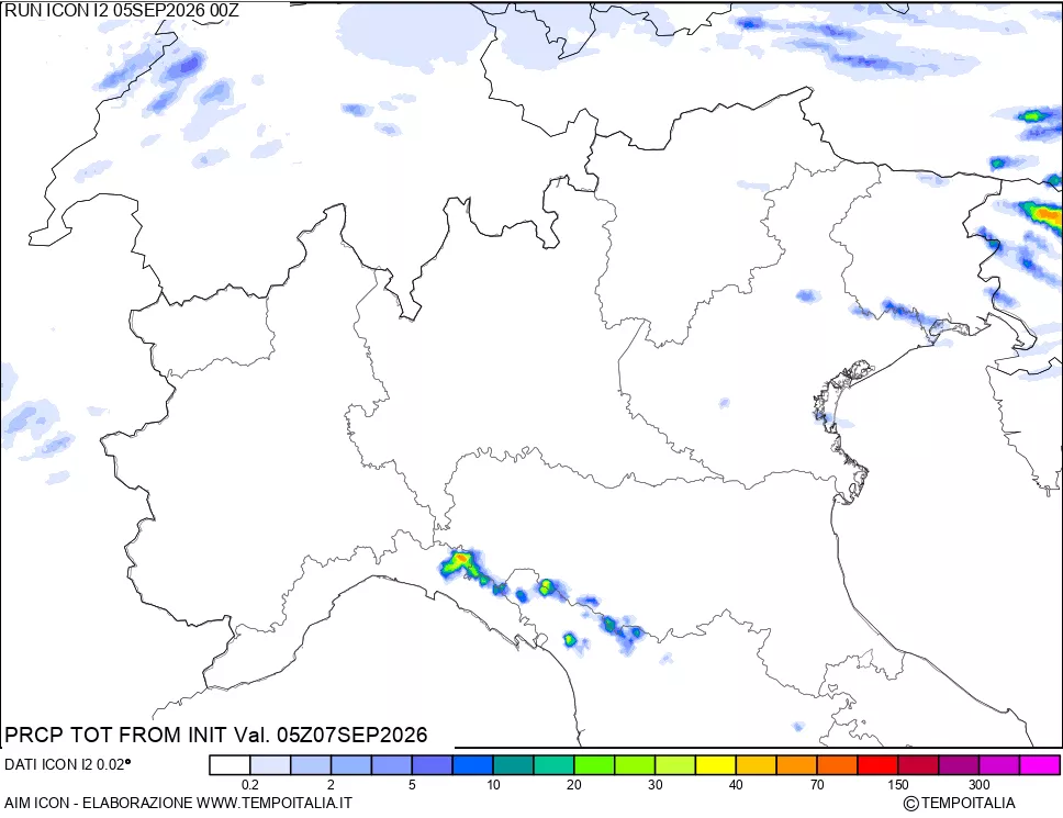 mappa Precipitazioni totali dal primo giorno