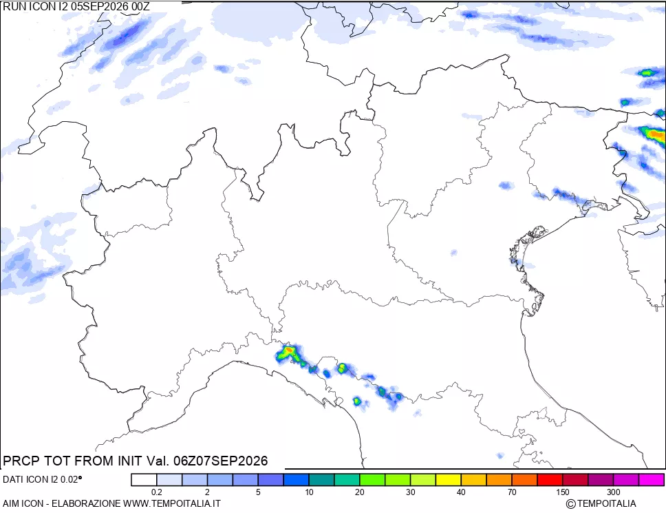 mappa Precipitazioni totali dal primo giorno