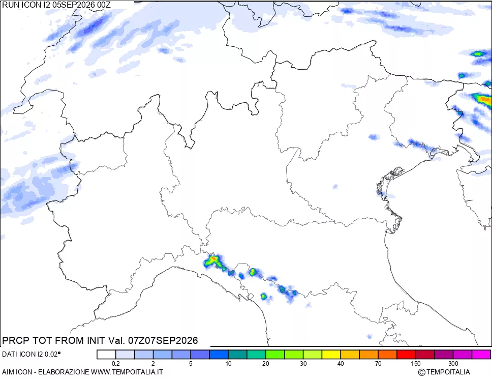 mappa Precipitazioni totali dal primo giorno