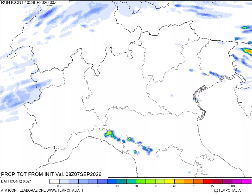mappa Precipitazioni totali dal primo giorno