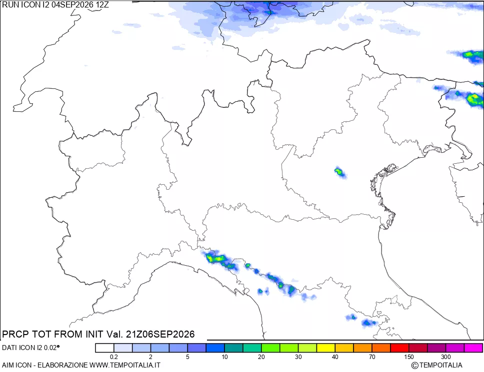 mappa Precipitazioni totali dal primo giorno