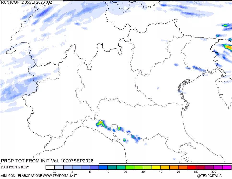 mappa Precipitazioni totali dal primo giorno