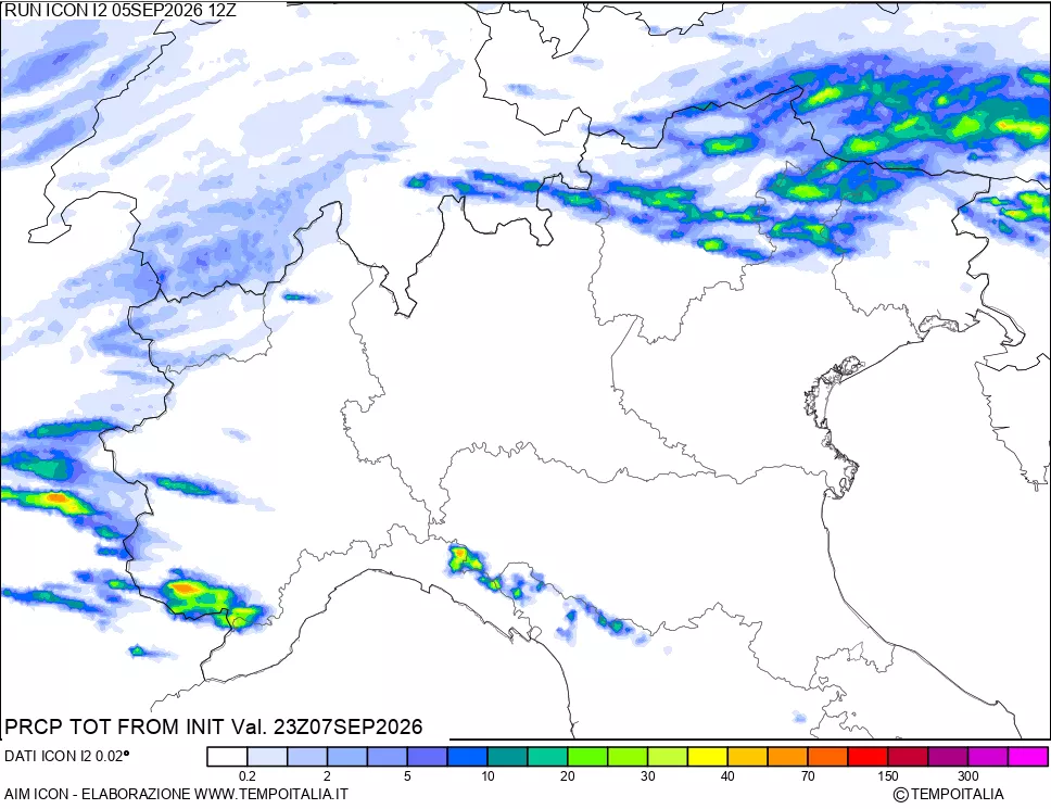 mappa Precipitazioni totali dal primo giorno