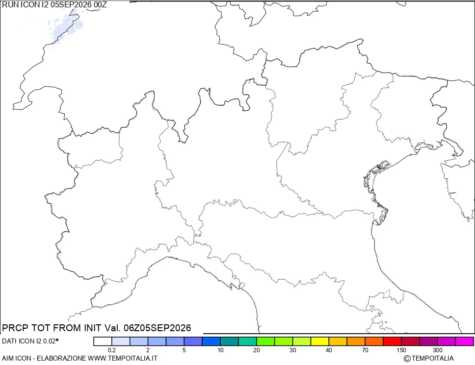 mappa Precipitazioni totali dal primo giorno