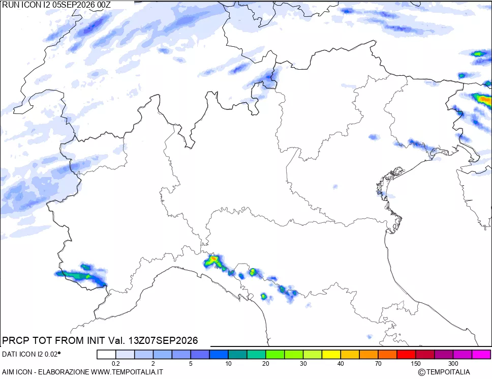 mappa Precipitazioni totali dal primo giorno