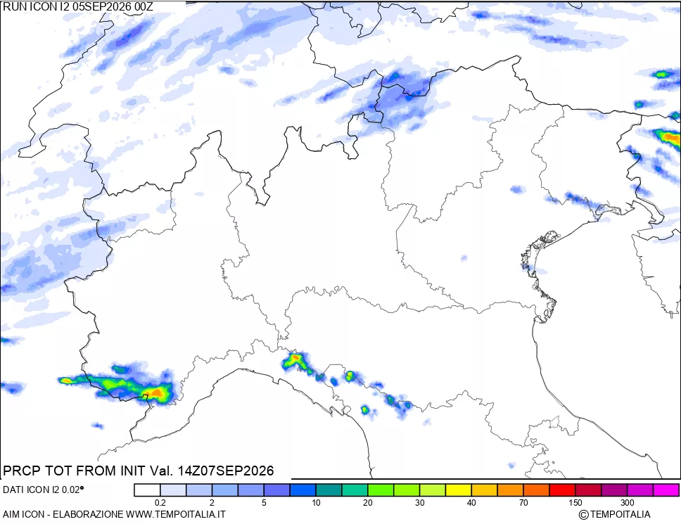 mappa Precipitazioni totali dal primo giorno