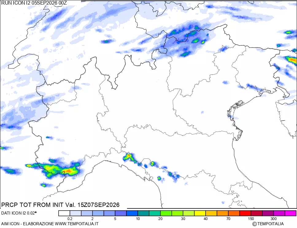 mappa Precipitazioni totali dal primo giorno