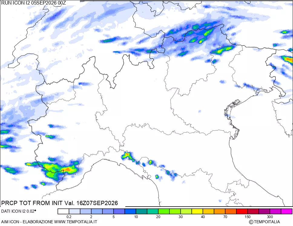 mappa Precipitazioni totali dal primo giorno