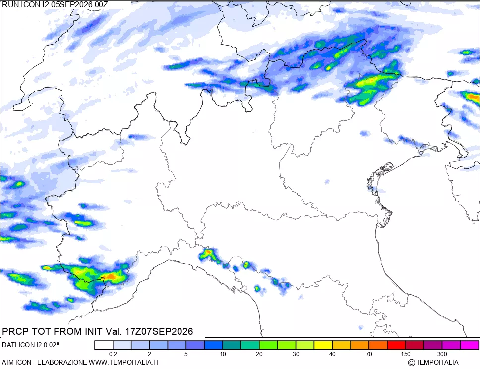 mappa Precipitazioni totali dal primo giorno