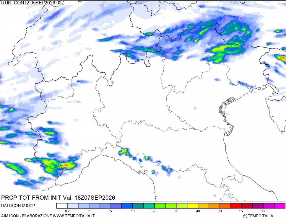 mappa Precipitazioni totali dal primo giorno