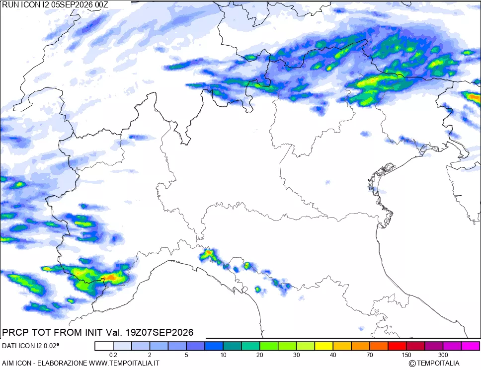 mappa Precipitazioni totali dal primo giorno