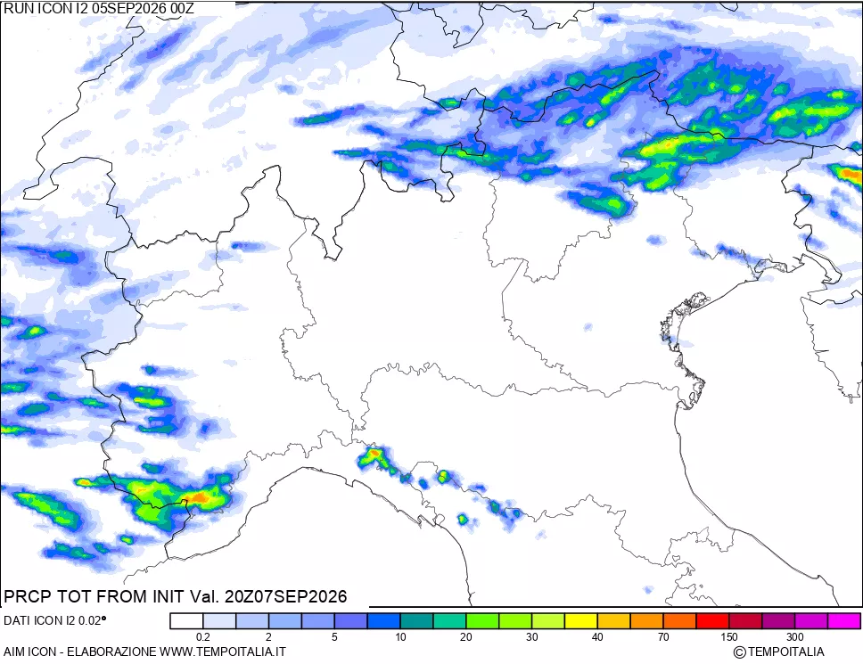 mappa Precipitazioni totali dal primo giorno