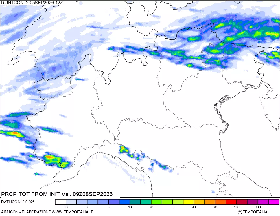 mappa Precipitazioni totali dal primo giorno