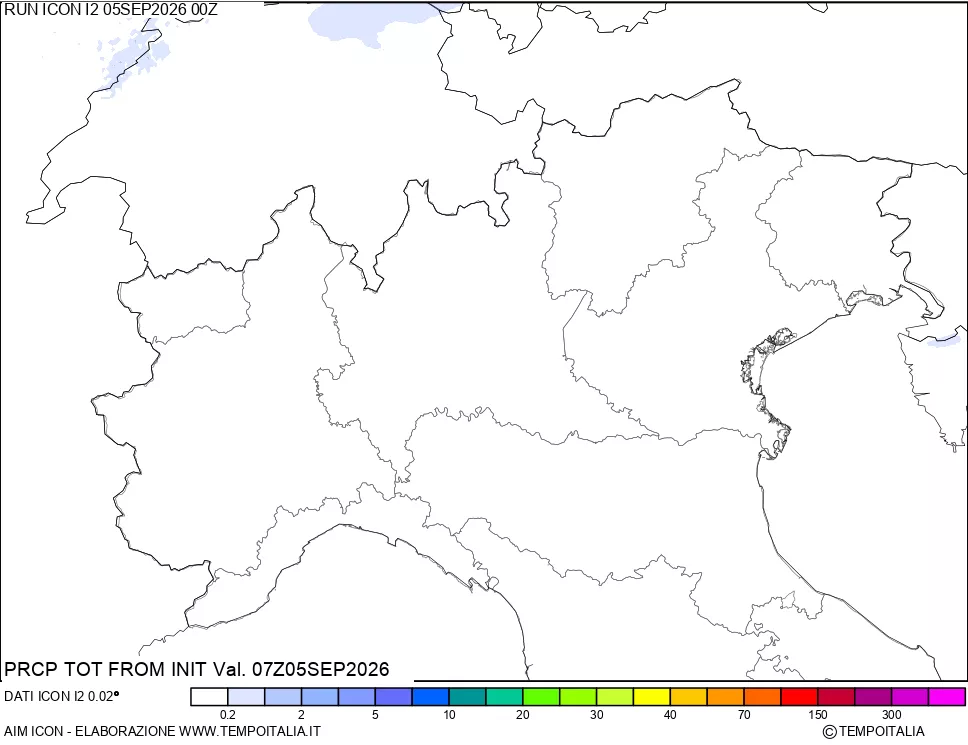 mappa Precipitazioni totali dal primo giorno