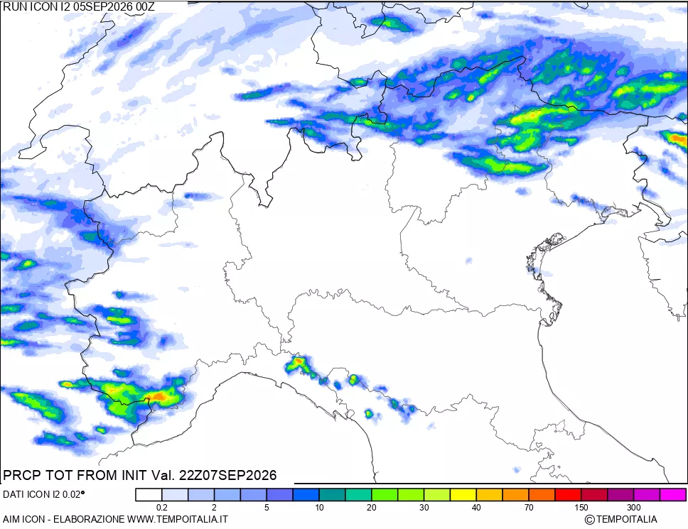 mappa Precipitazioni totali dal primo giorno