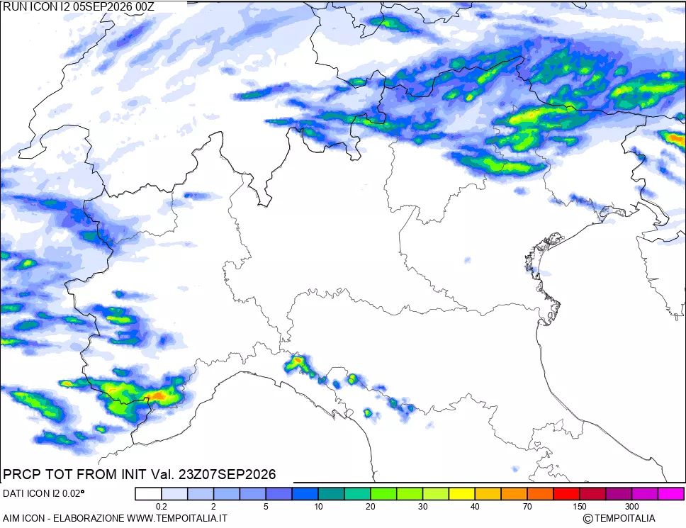mappa Precipitazioni totali dal primo giorno