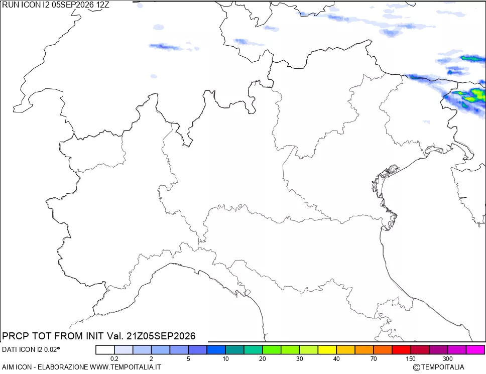 mappa Precipitazioni totali dal primo giorno