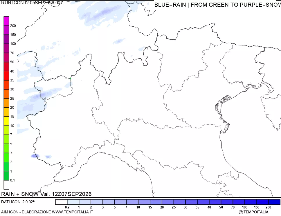 mappa Precipitazioni totali e nevose 24 ore precedenti