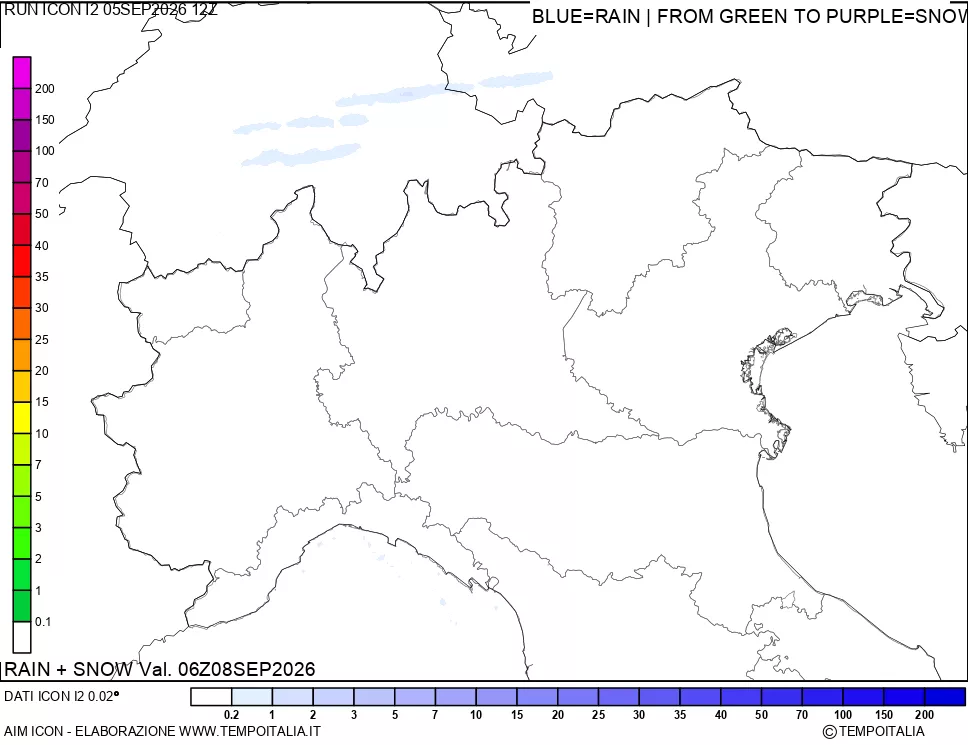 mappa Precipitazioni totali e nevose 24 ore precedenti