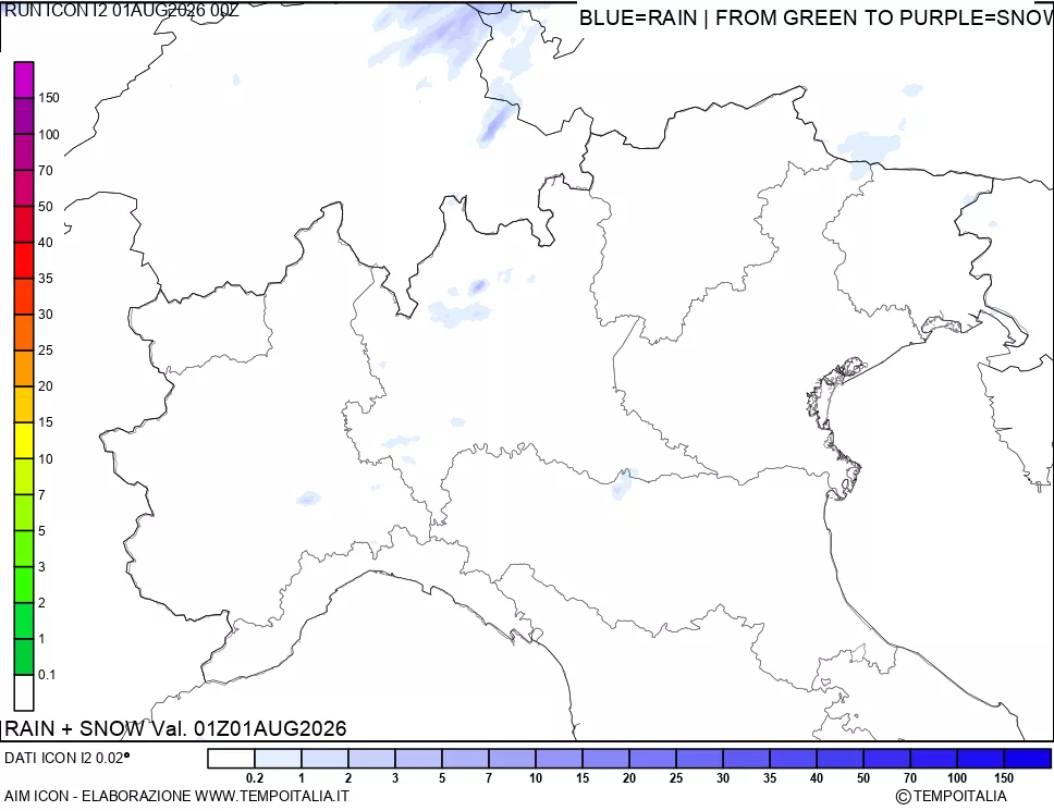 mappa Precipitazioni totali e nevose