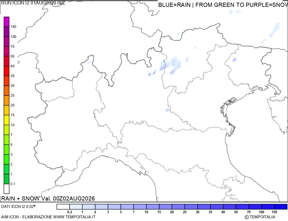 mappa Precipitazioni totali e nevose
