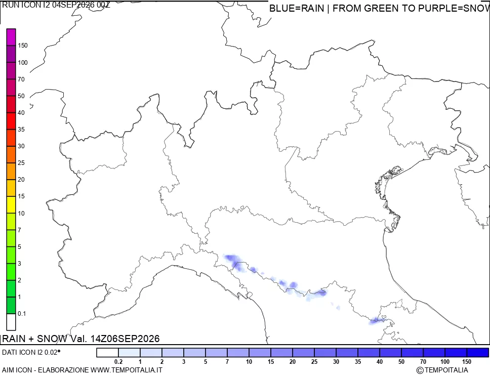 mappa Precipitazioni totali e nevose