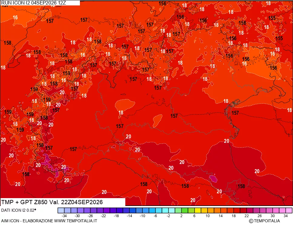 mappa 850 hPa Temp + GPT