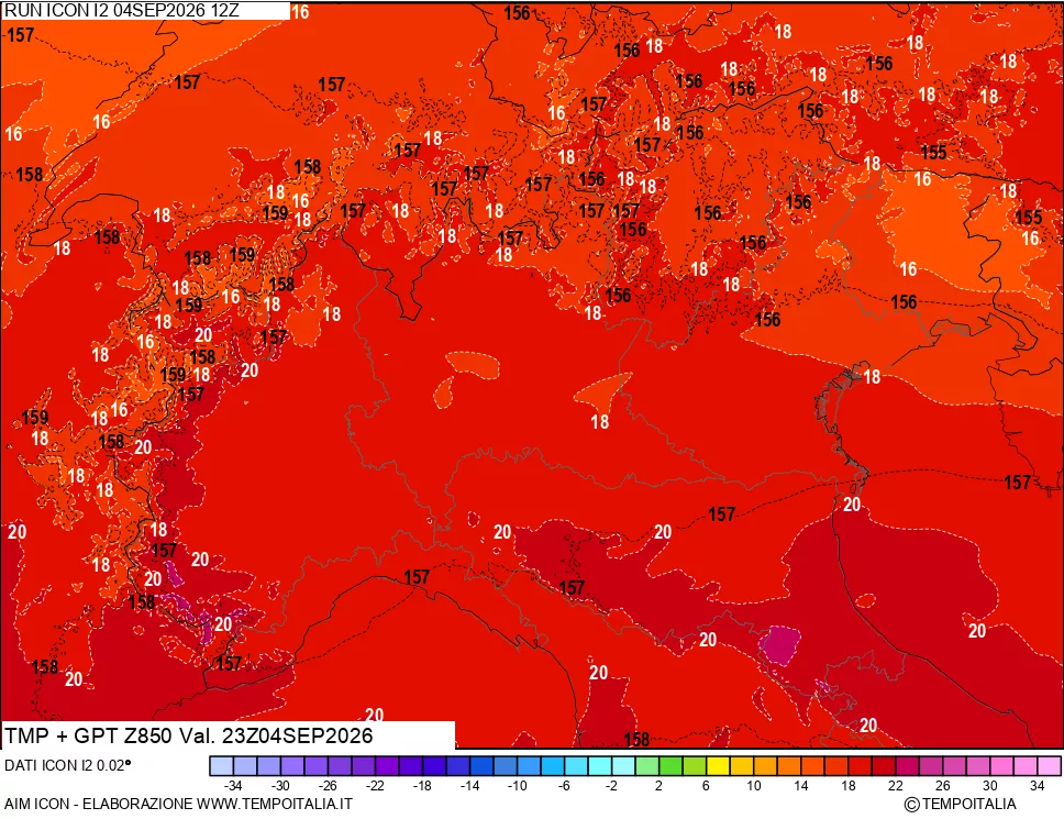 mappa 850 hPa Temp + GPT