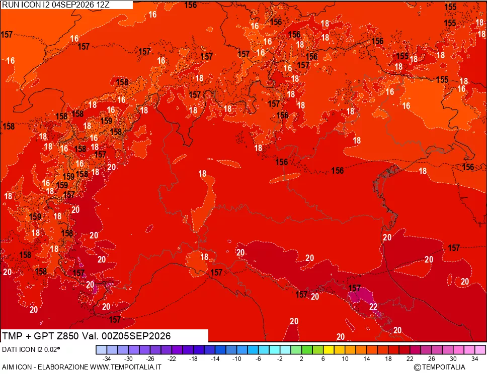 mappa 850 hPa Temp + GPT