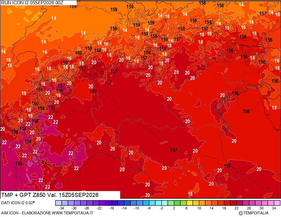 mappa 850 hPa Temp + GPT