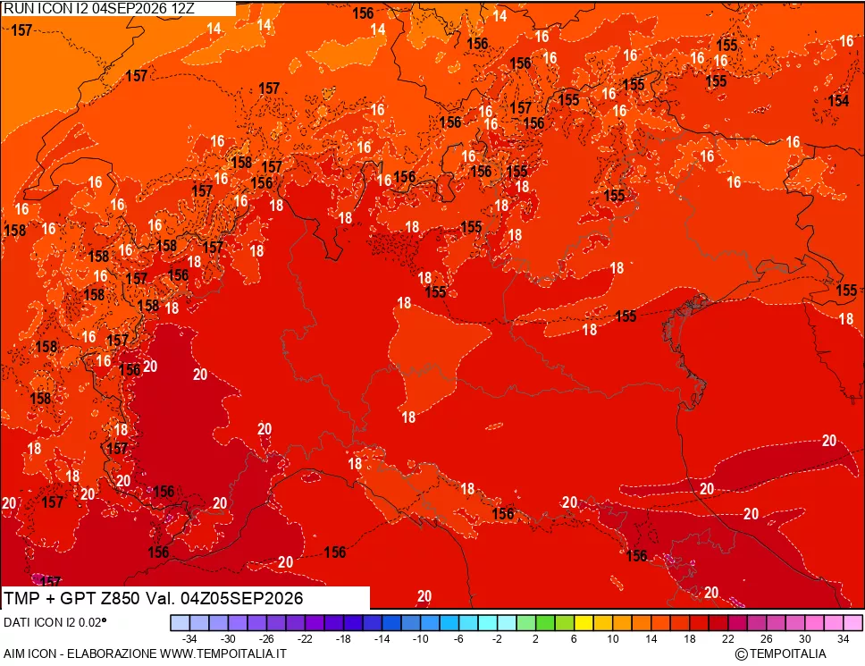 mappa 850 hPa Temp + GPT