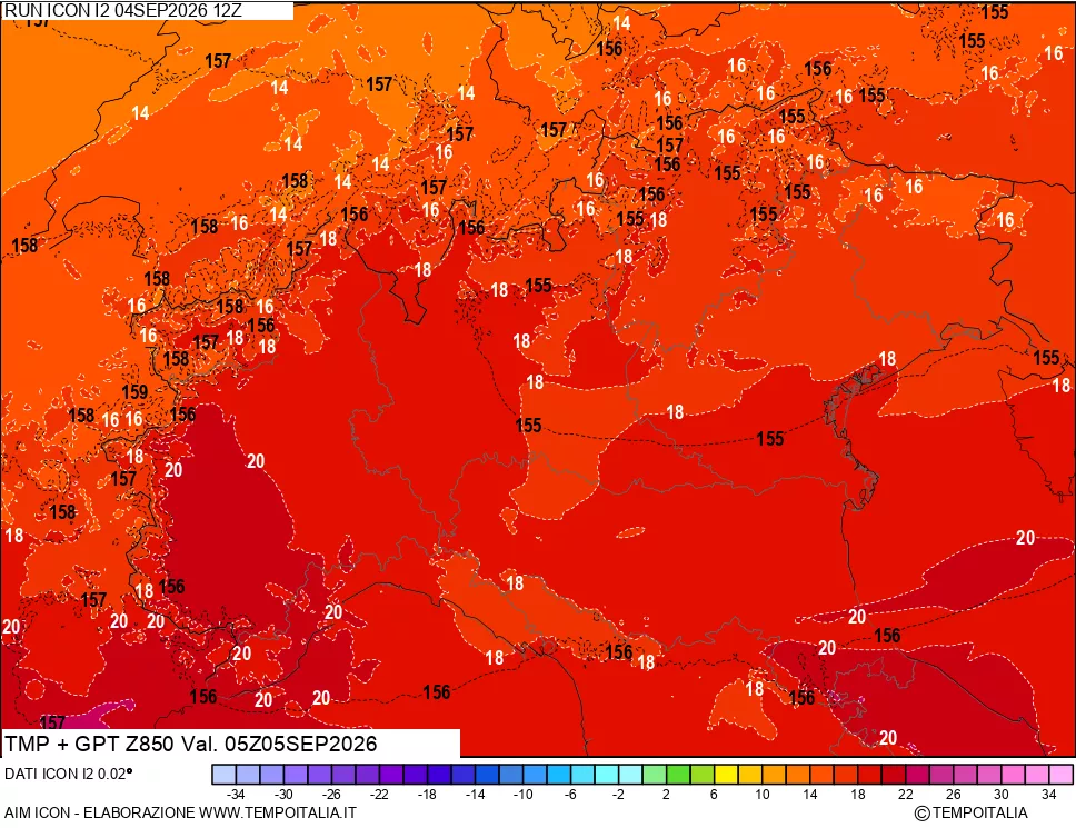 mappa 850 hPa Temp + GPT