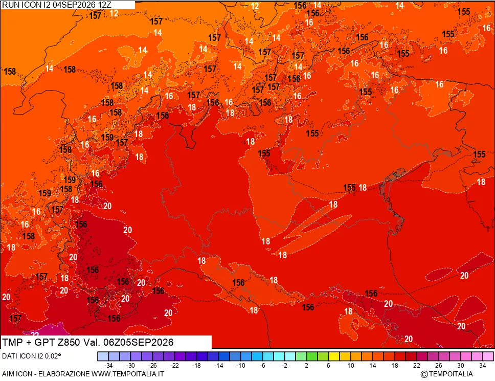 mappa 850 hPa Temp + GPT