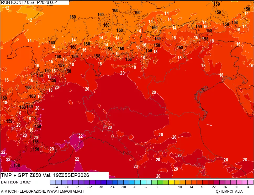 mappa 850 hPa Temp + GPT