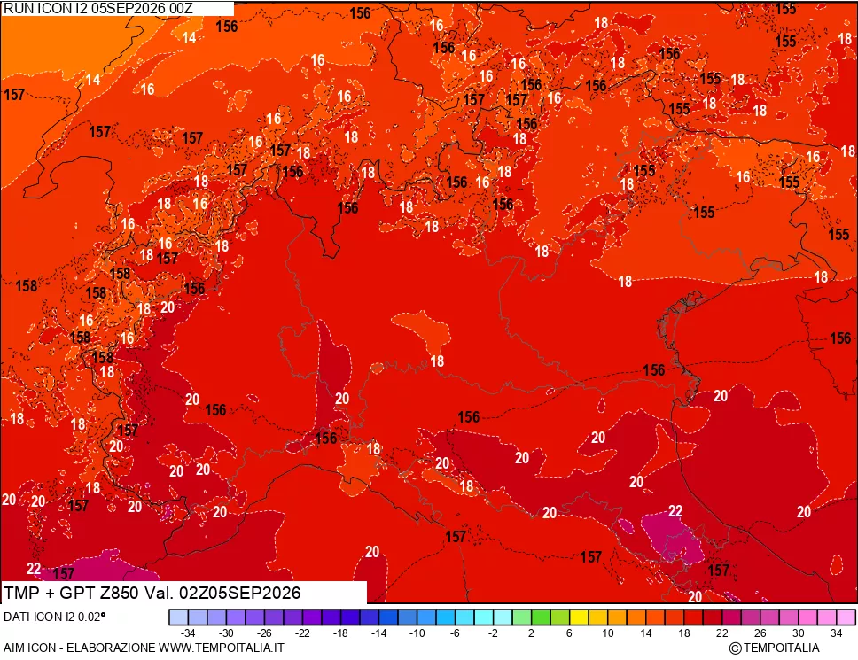 mappa 850 hPa Temp + GPT