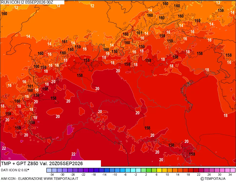 mappa 850 hPa Temp + GPT