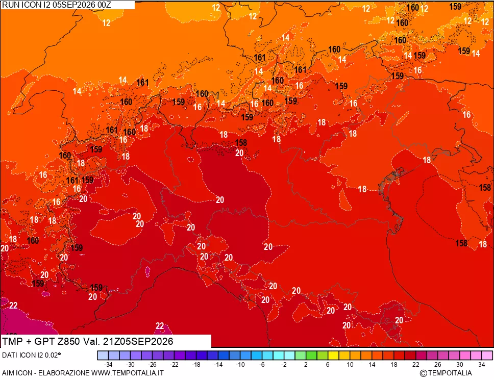 mappa 850 hPa Temp + GPT
