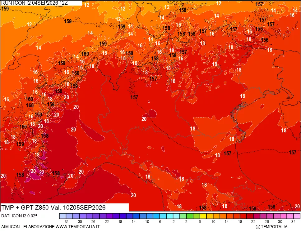 mappa 850 hPa Temp + GPT