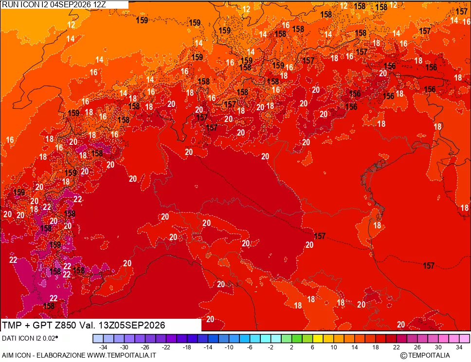 mappa 850 hPa Temp + GPT