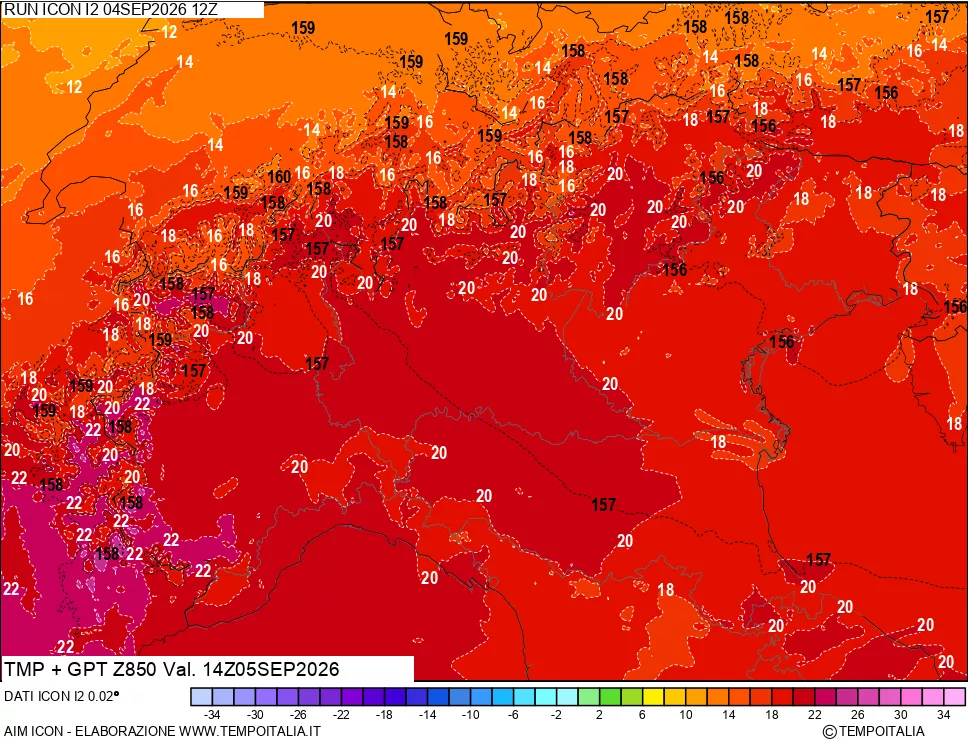 mappa 850 hPa Temp + GPT