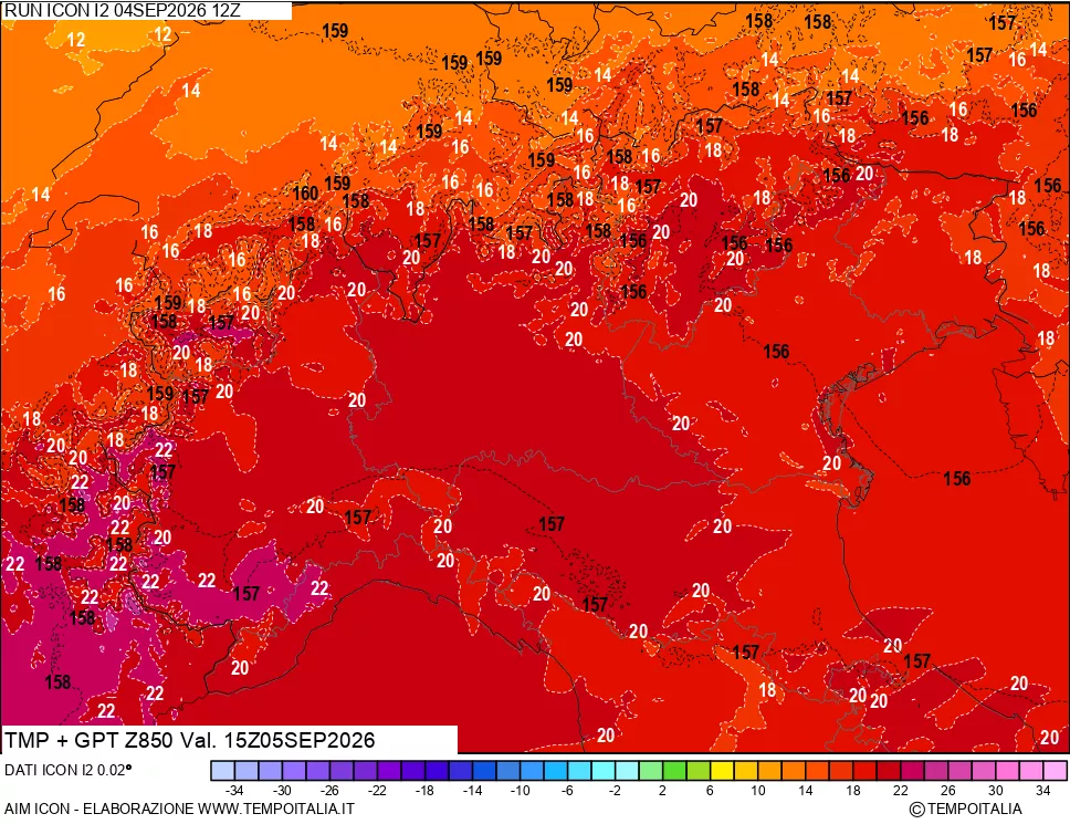 mappa 850 hPa Temp + GPT