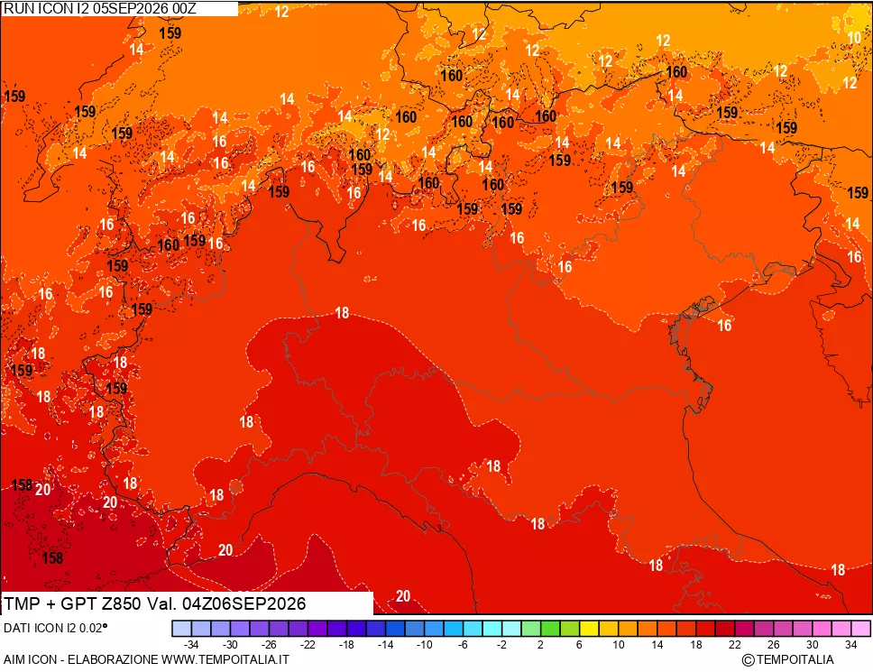 mappa 850 hPa Temp + GPT
