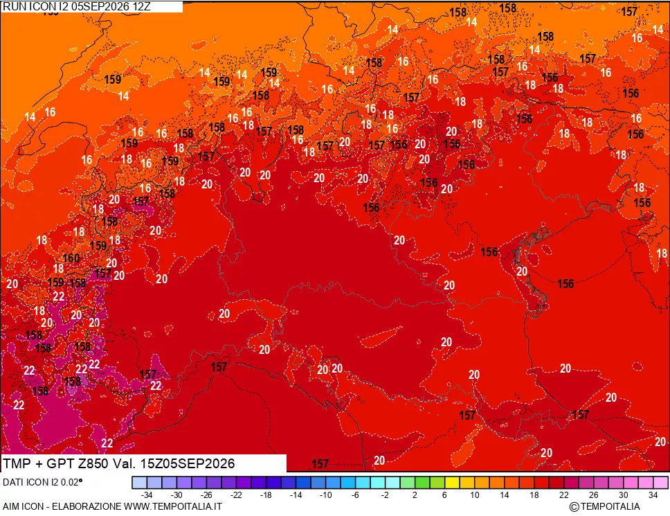 mappa 850 hPa Temp + GPT