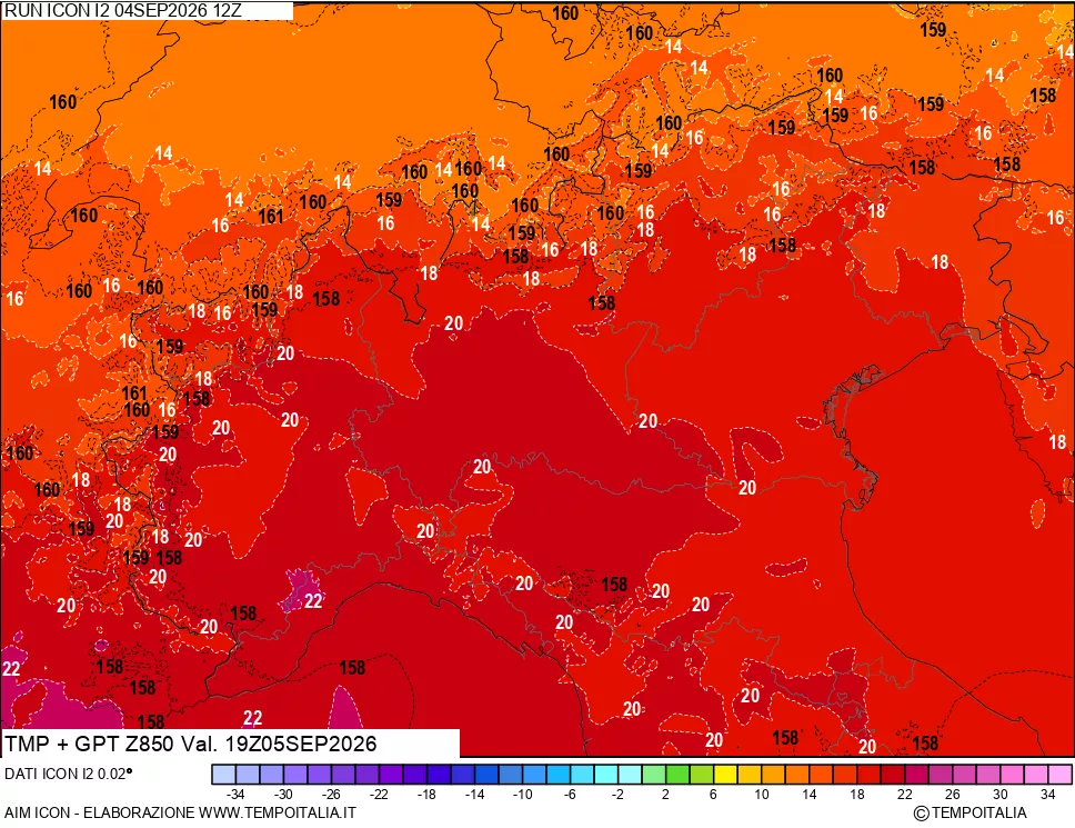 mappa 850 hPa Temp + GPT
