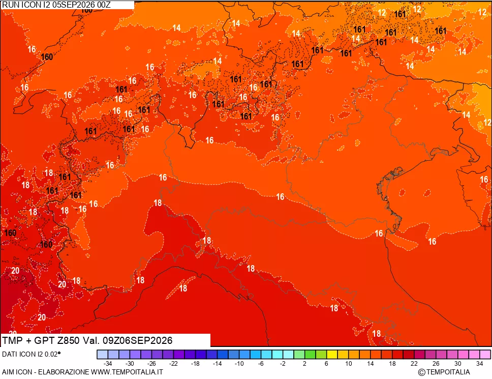mappa 850 hPa Temp + GPT